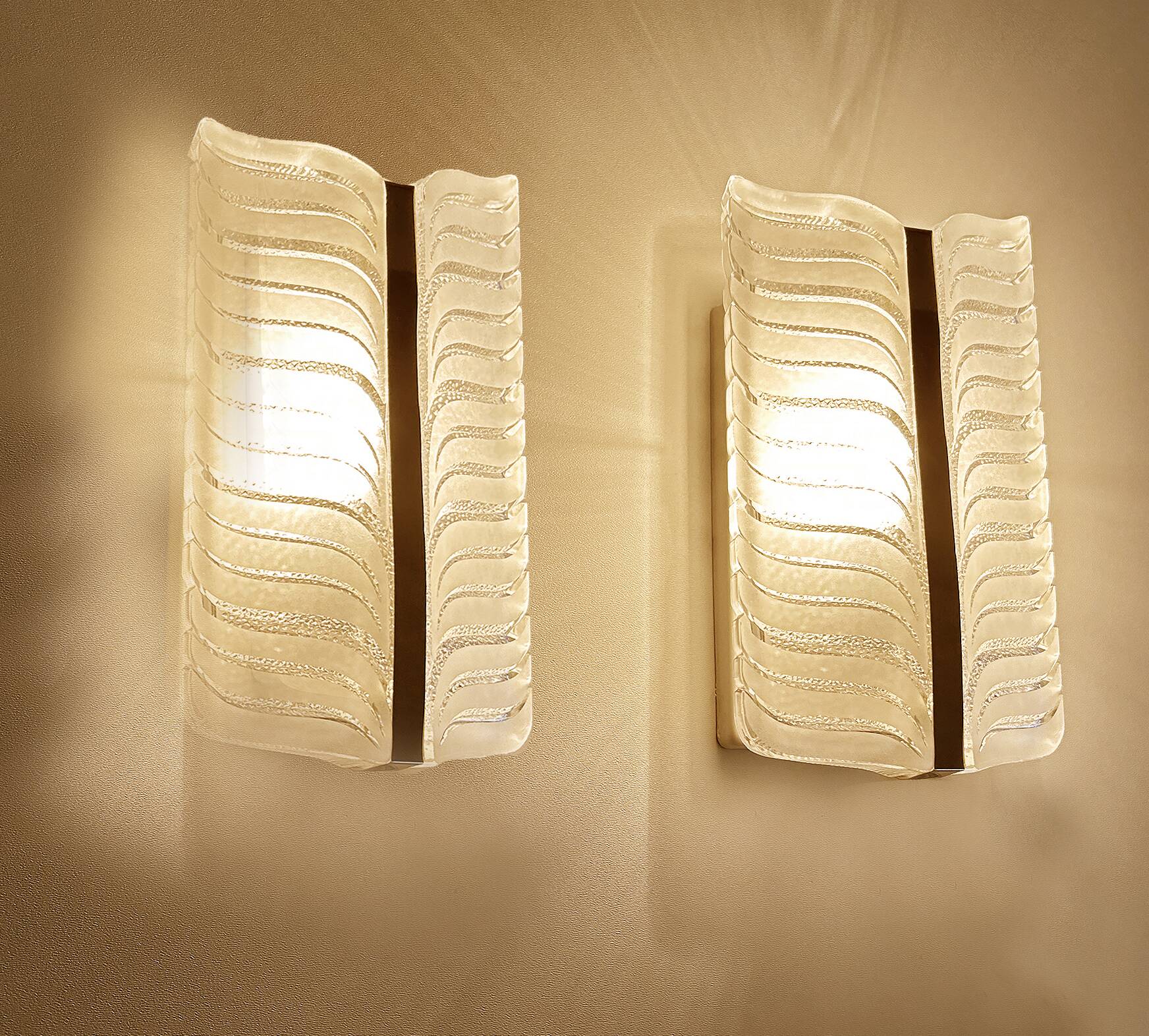 Pair of vintage 70s wall lights, chrome glass