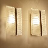 Pair of vintage 70s wall lights, chrome glass
