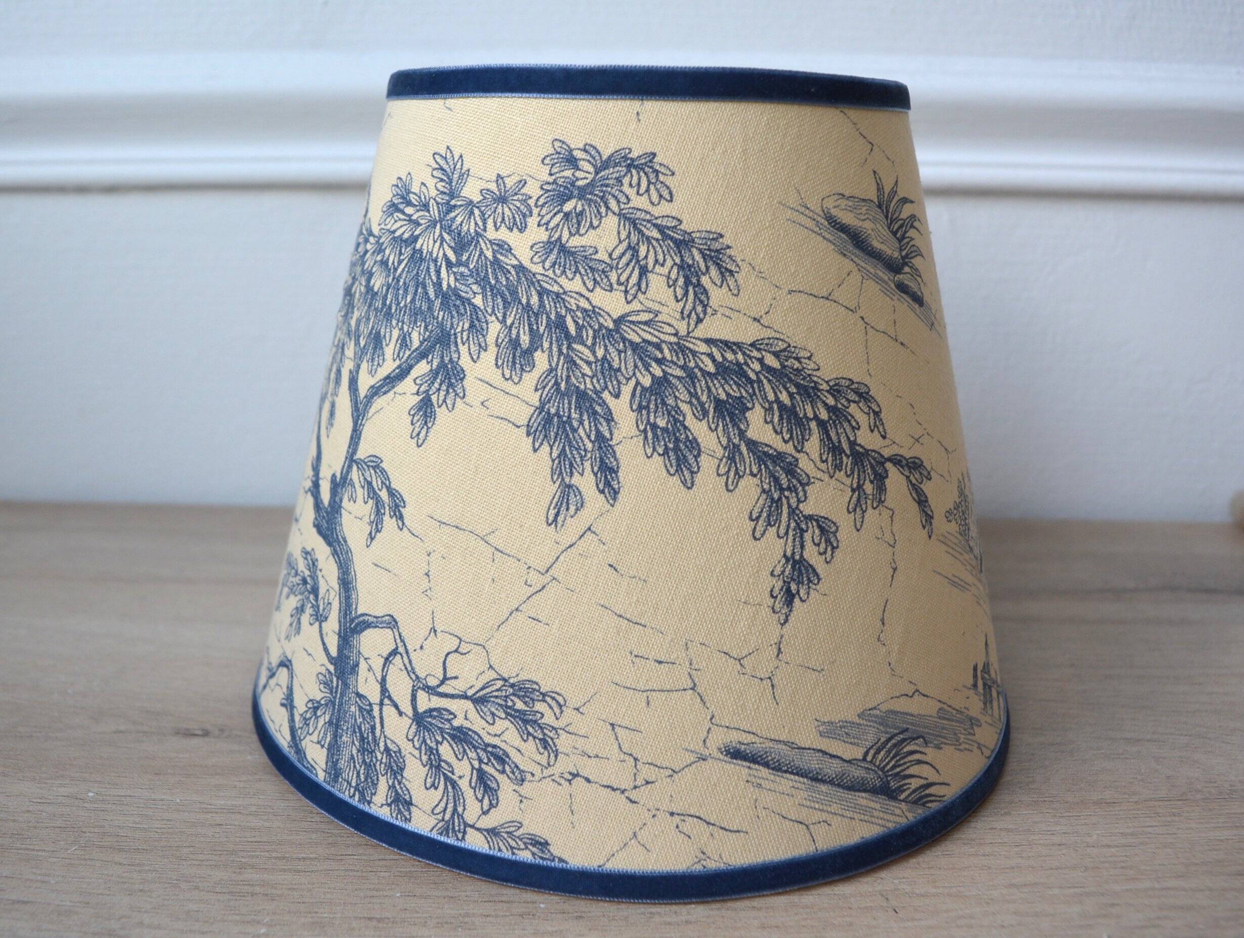 Jouy fabric lampshade, blue, tree pattern, leaves