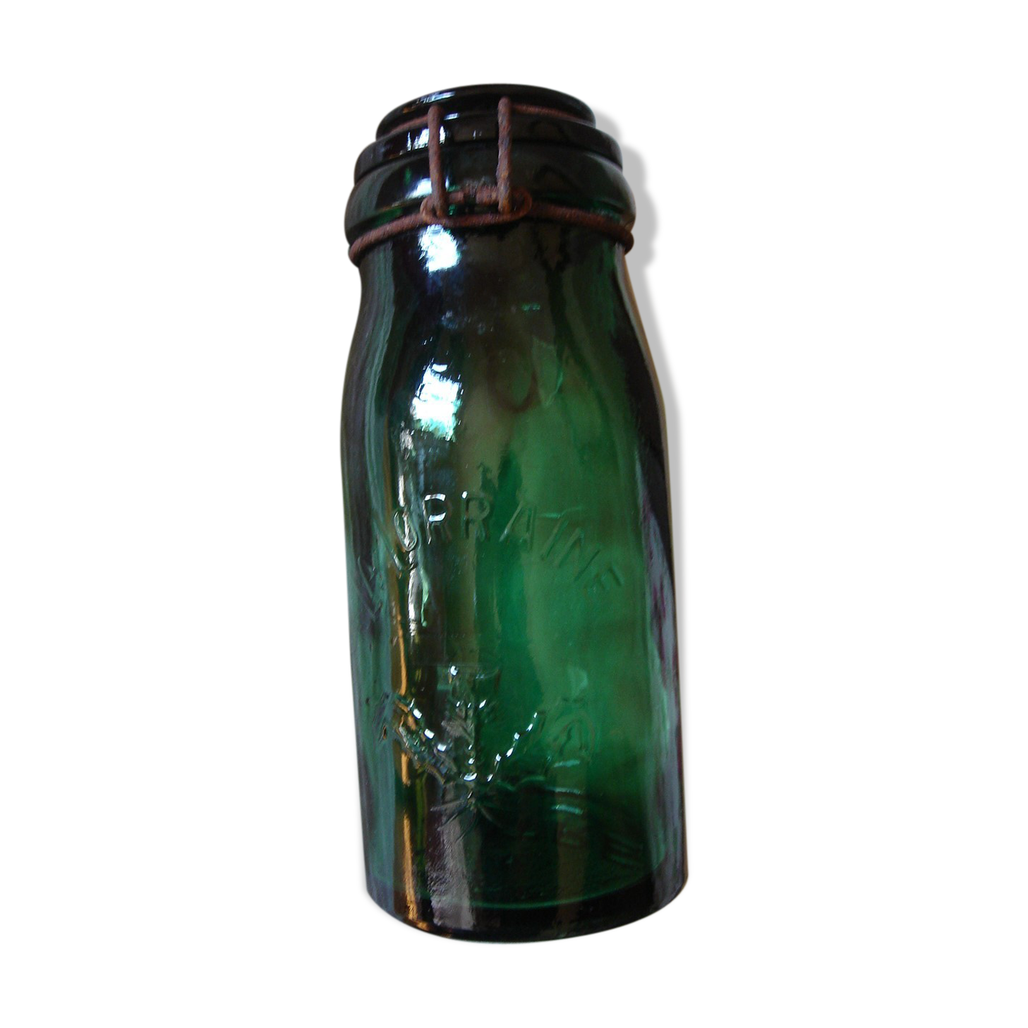 Jar lorraine green glass with lid