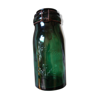 Jar lorraine green glass with lid