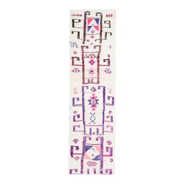 1970s Vintage Turkish Hand-Knotted Wool Cotton White Runner Rug 92x330