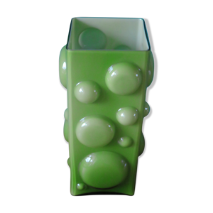 Vase carré à demi-bulles - verre vert