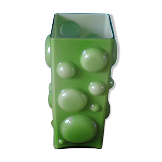 Vase carré à demi-bulles en verre doublé vert pomme - Danemark 1975