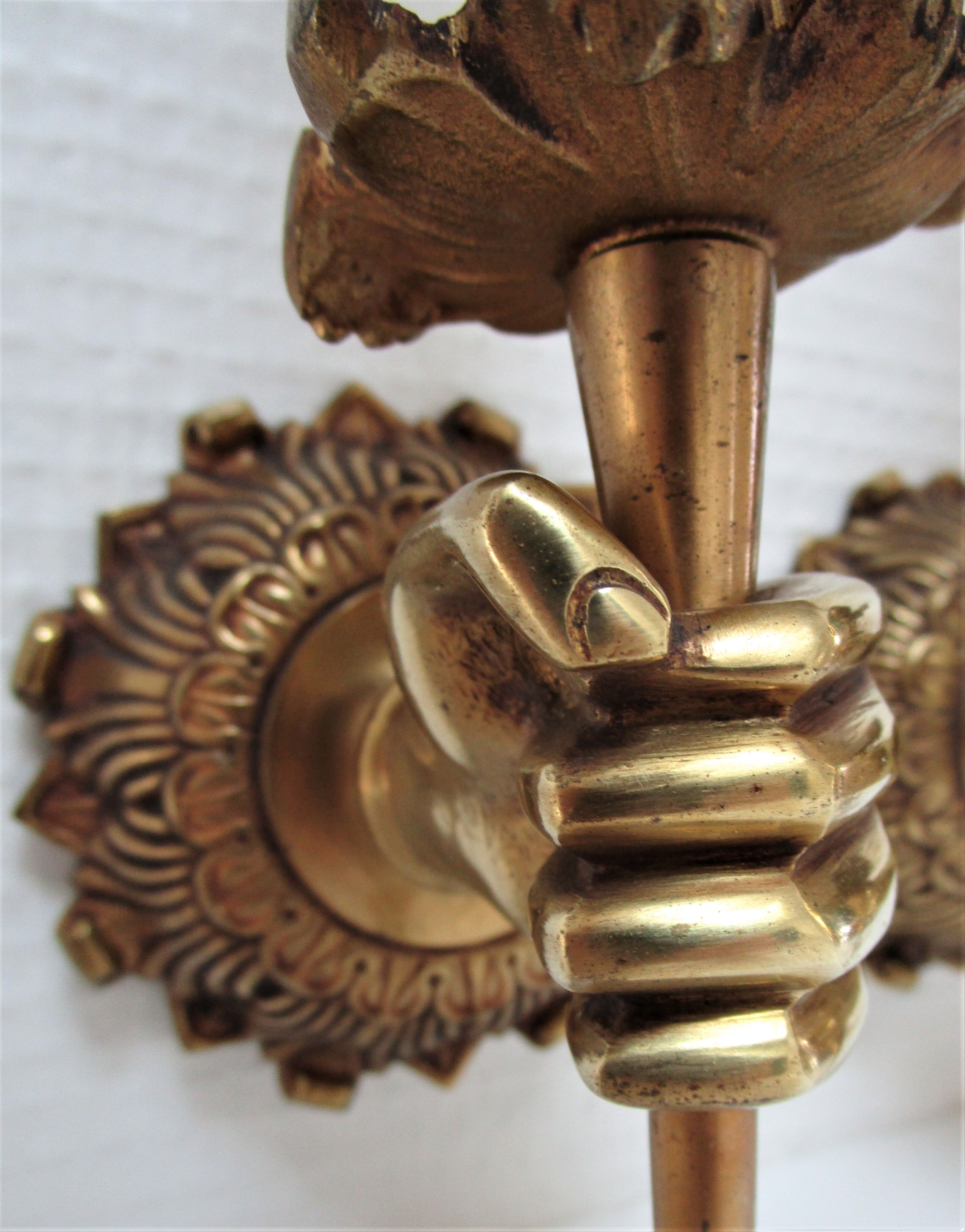 Pair of hand sconces bronze vintage brass