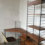 Modular vintage string wall shelf system with 1960-1980's desk