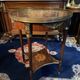 Bouillotte table pedestal table with marquetry decoration and bronze ornaments in the Louis style