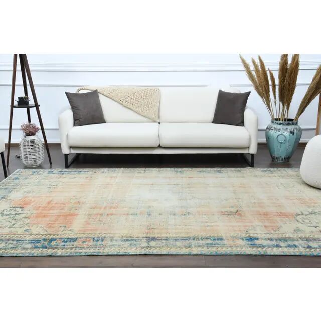 1970s Vintage Turkish Oushak Handmade Wool Cotton Orange Area Rug  193x302