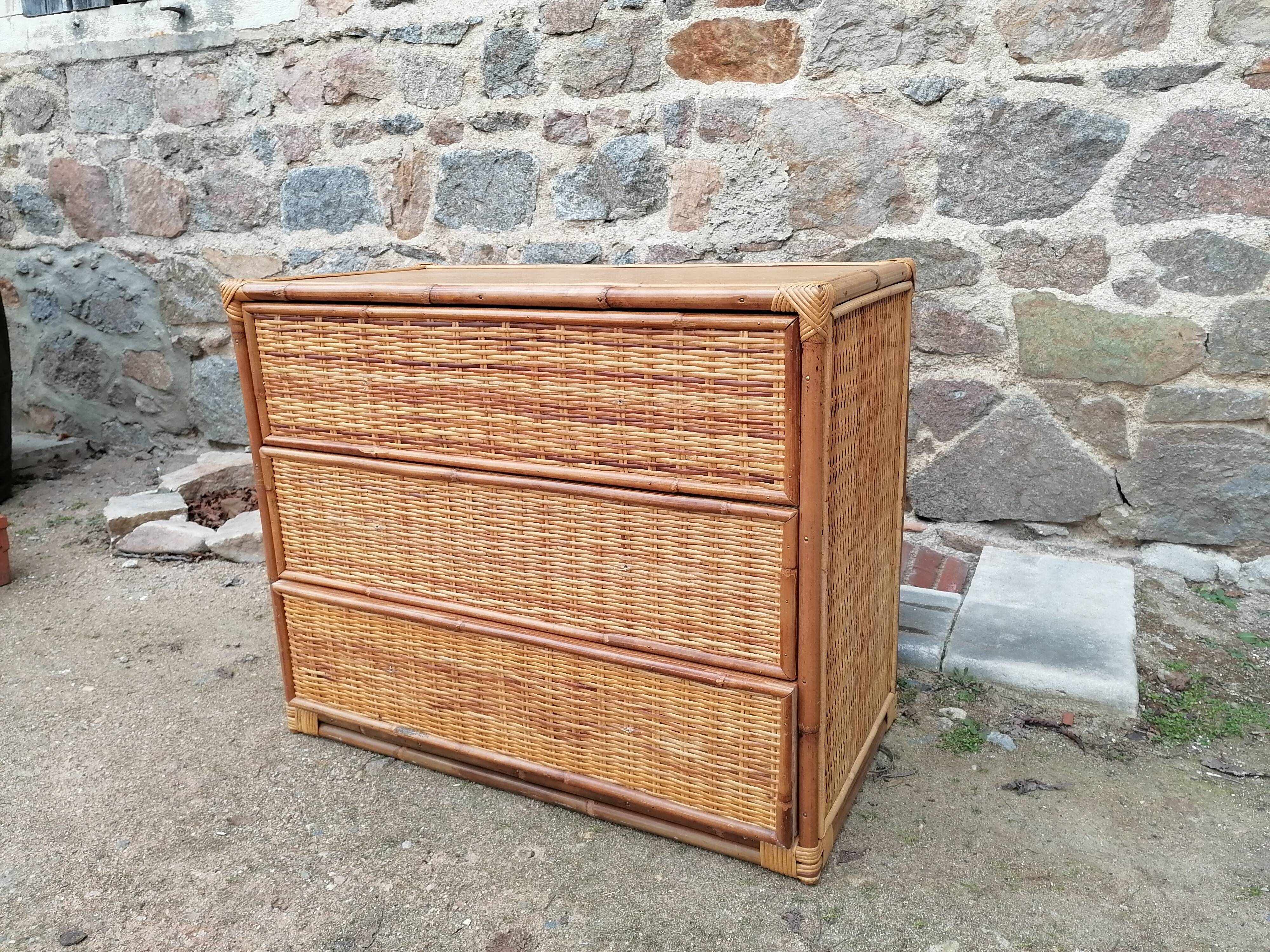 Commode rotin et bambou vintage