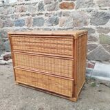 Commode rotin et bambou vintage