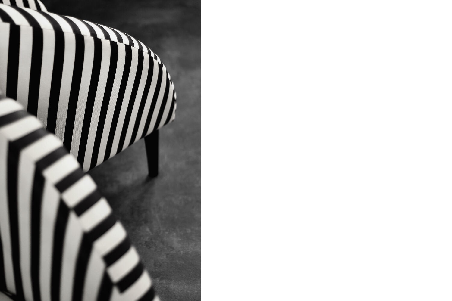 Mid-century modern Scandinavian rounded armchairs with black and white stripes, 1960s.