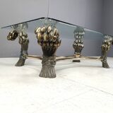 Table basse en laiton avec fleurs, années 1970