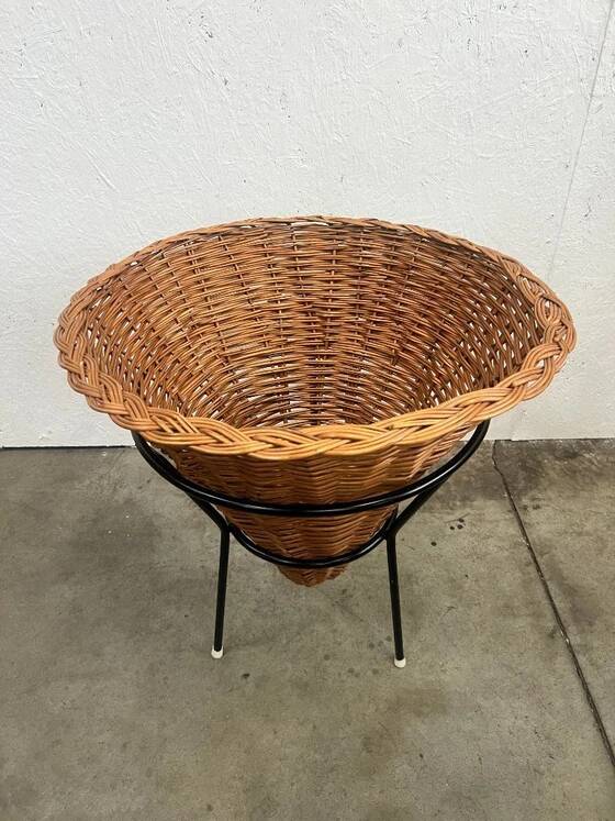 Vintage Rattan Point Basket / Plant Furniture, Netherlands 1960's