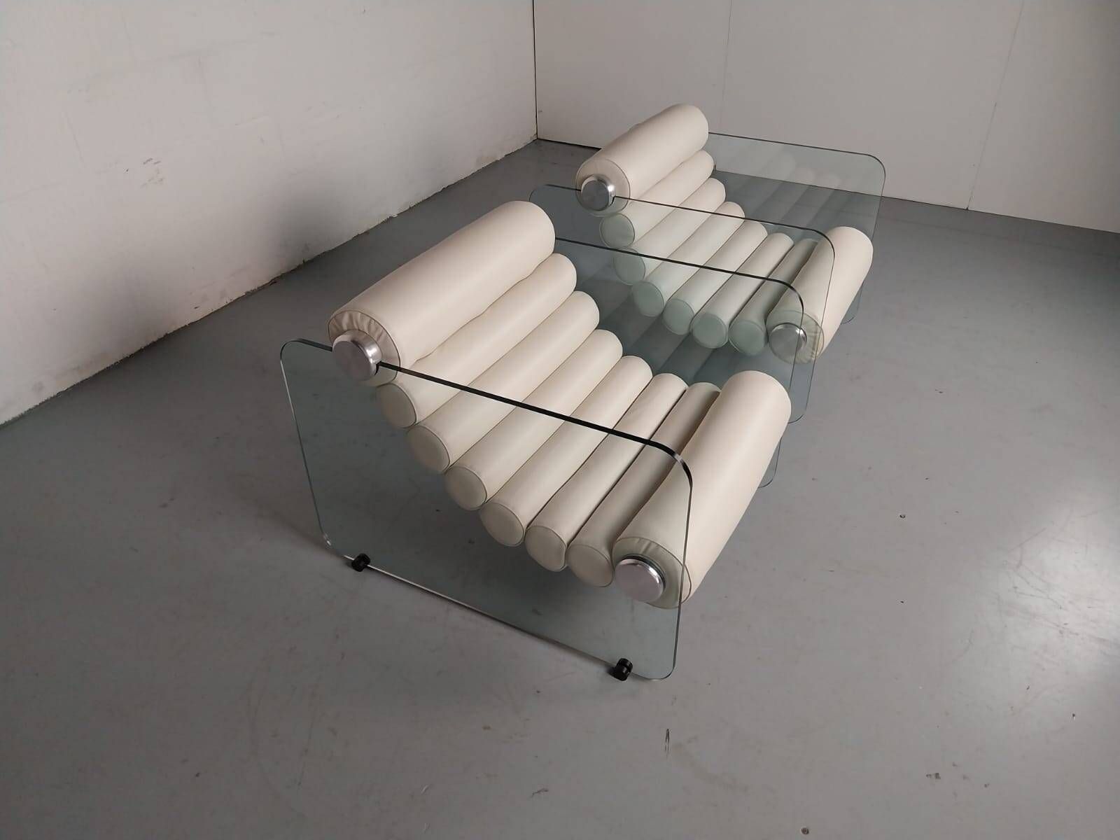 Hyaline leather and glass armchair by Fabio Lenci for Stendig Italy 1960s