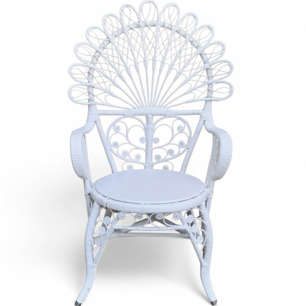 Emmanuelle Peacock white rattan armchair 1970