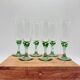 6 vintage champagne flutes, green stem, France