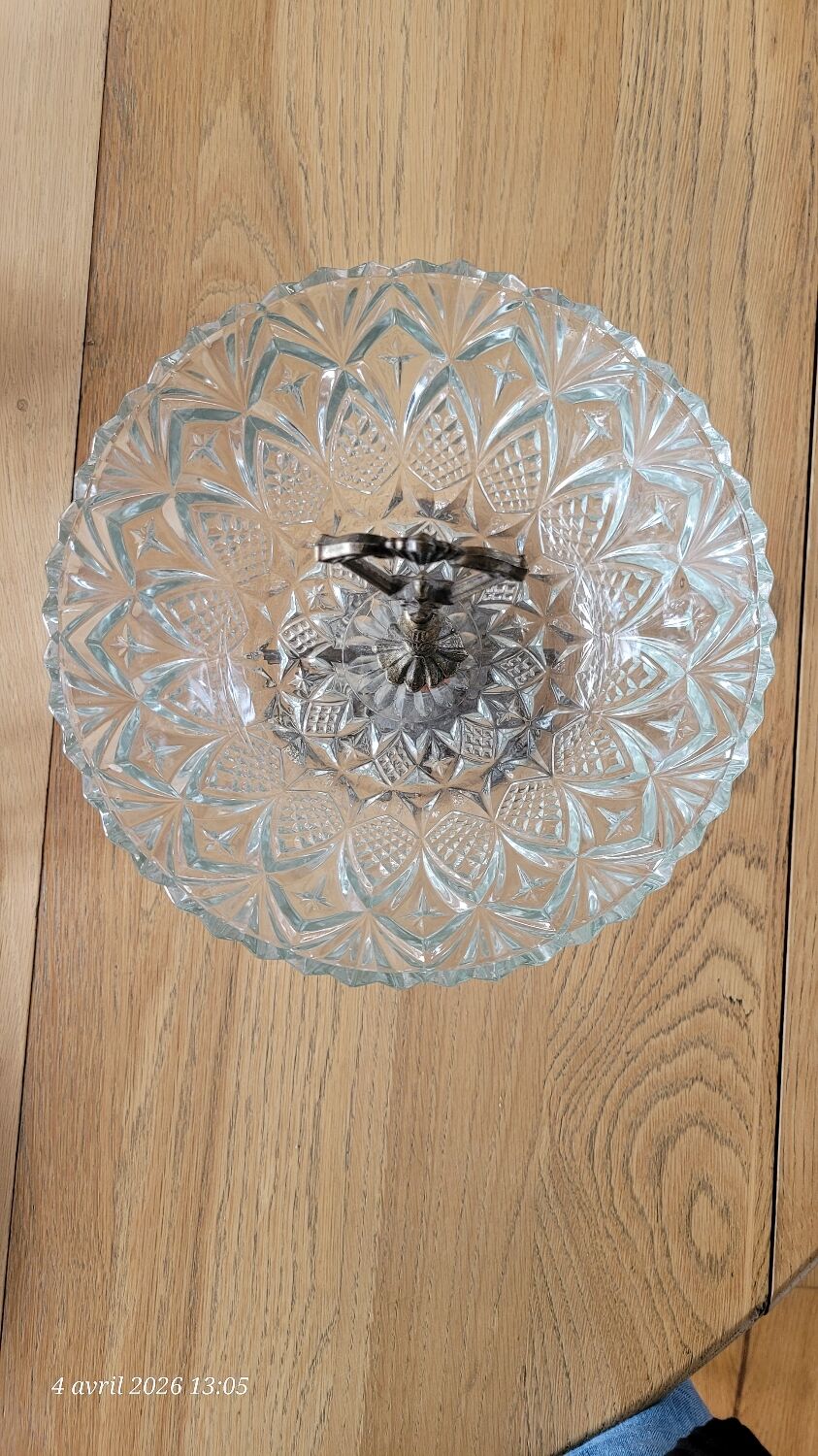 Cut glass bowl on a metal stand / compote dish