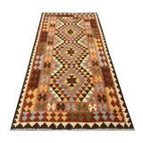 Geometric Kilim Runner Rug, Handmade Wool Contemporary Rug 185 x 103 cm