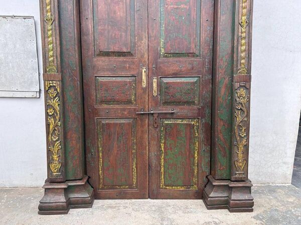Porte indienne ancienne en teck pièce et patine d'origine