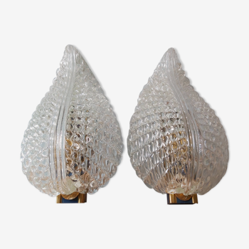 Pair of murano, Barovier and Toso glass wall lamps, 50s