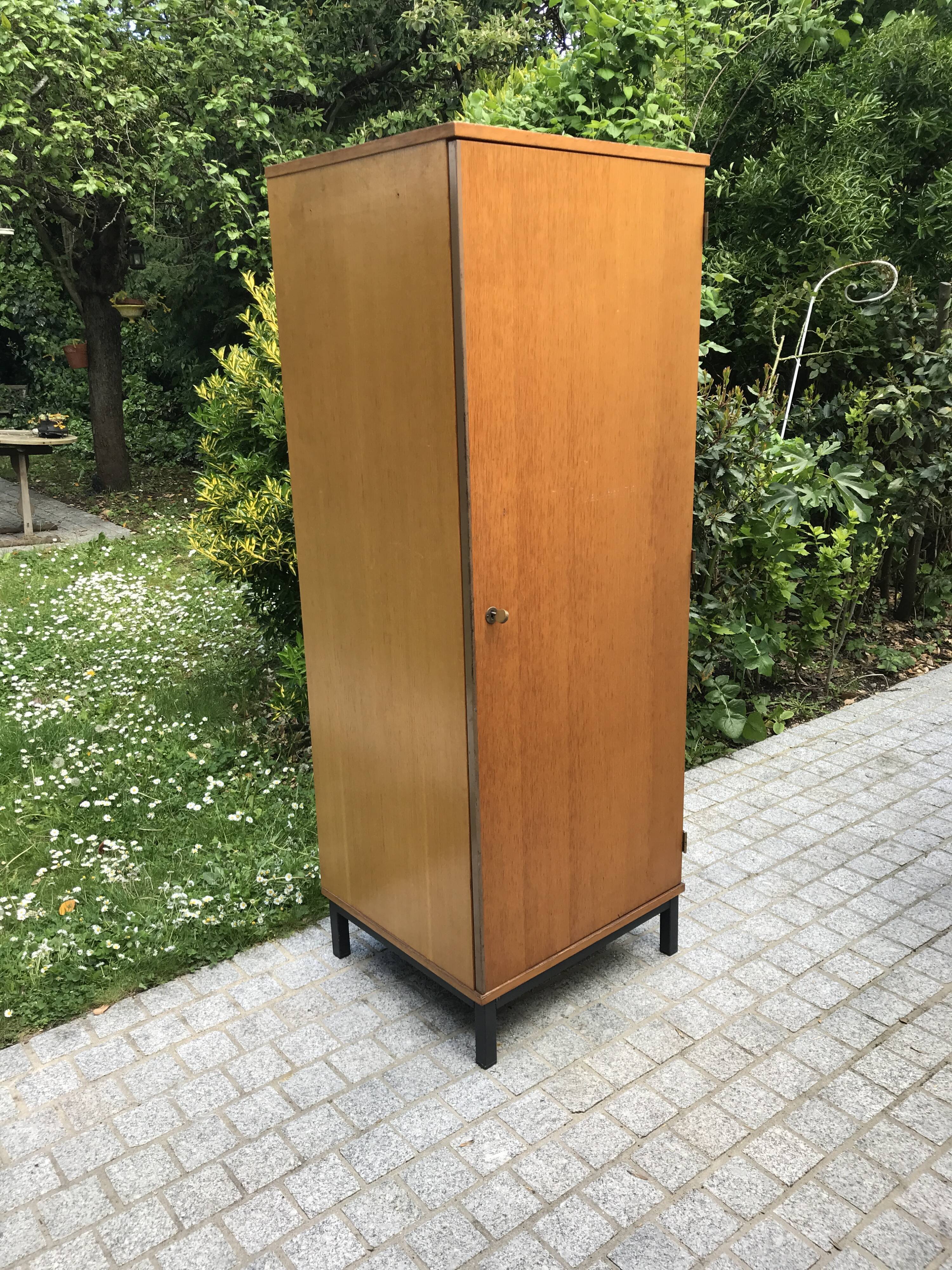 Vintage wardrobe 1960 blond wood and metal feet