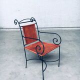 Wrought Iron and Leather Swirl Dining Chairs, Spain, 1960s, Set of 6