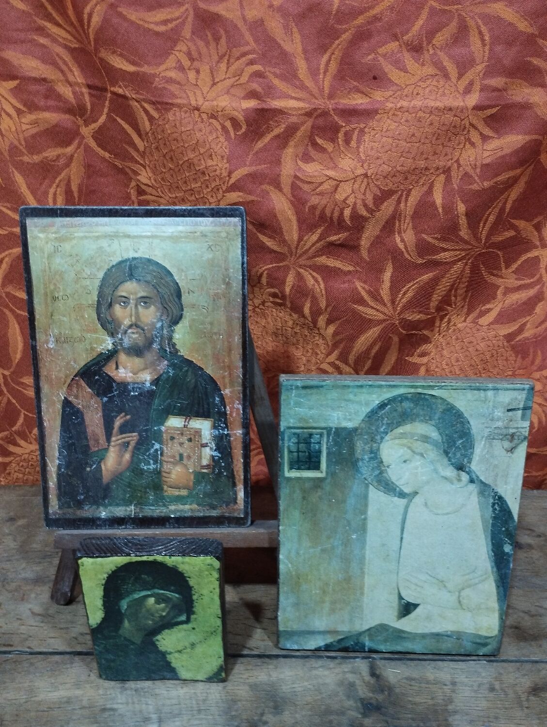 Set of 3 paintings reproduction of religious icons on wood