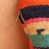 Multicolored striped wool cushion
