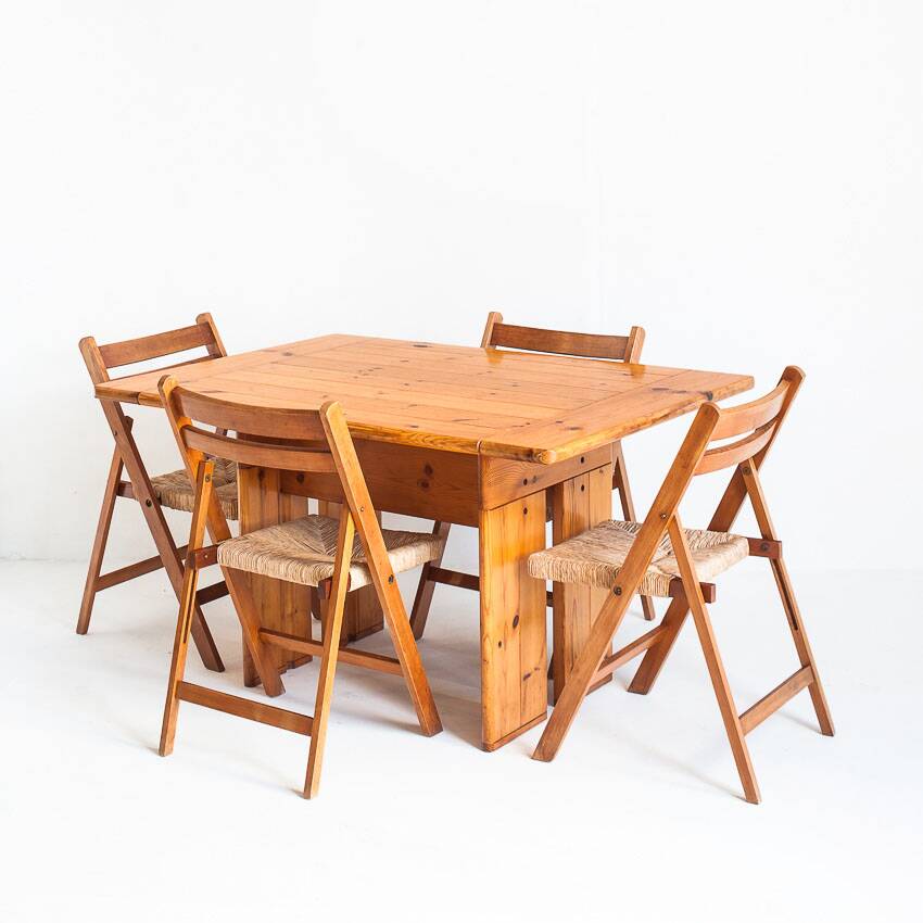 Vintage Silvio Coppola / Fratelli Montina table + chairs. Italy, 1970s