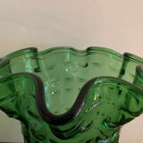 Green Italian Empoli vase, blown and bubbled glass, 1960