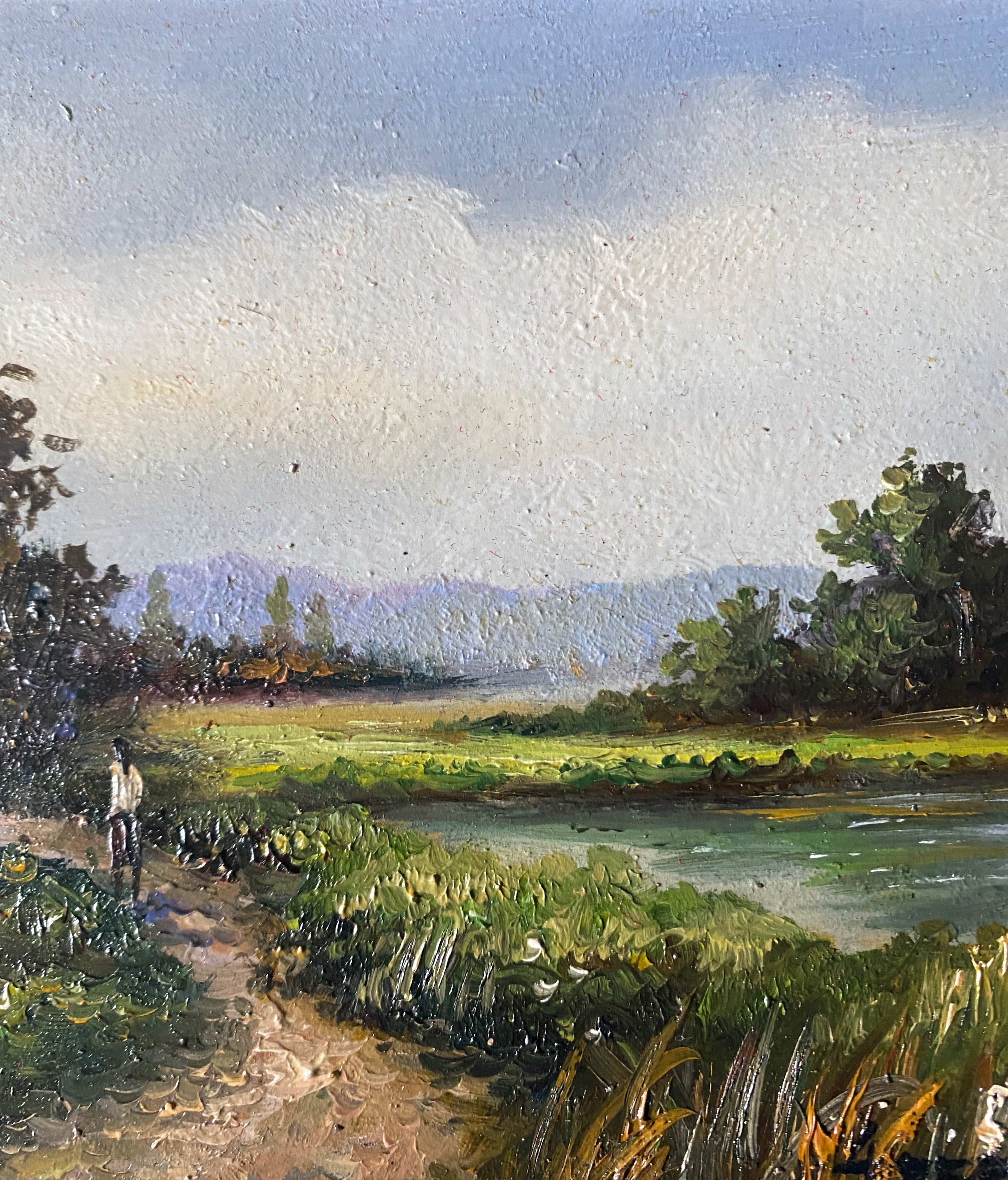 Paintings during HSP "Animated landscapes / river" signed Lefranc + frame XX°