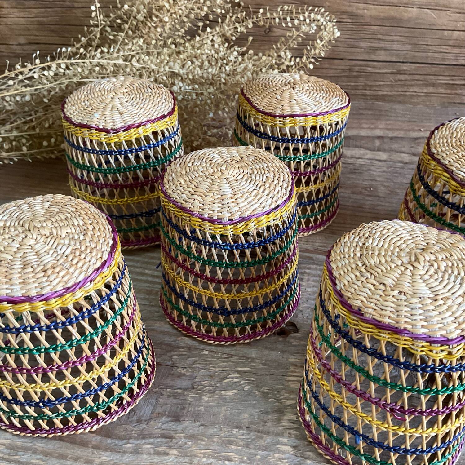 6 vintage glass holder baskets