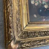 Golden framed flower bouquet painting