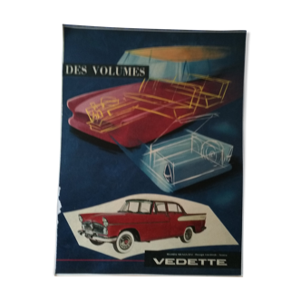 Publicité papier voiture Vedette issue d'une revue d'époque