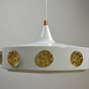 Pendant Lamp with Amber Glass Medallion Inserts — Vitrika, Denmark, 1960s