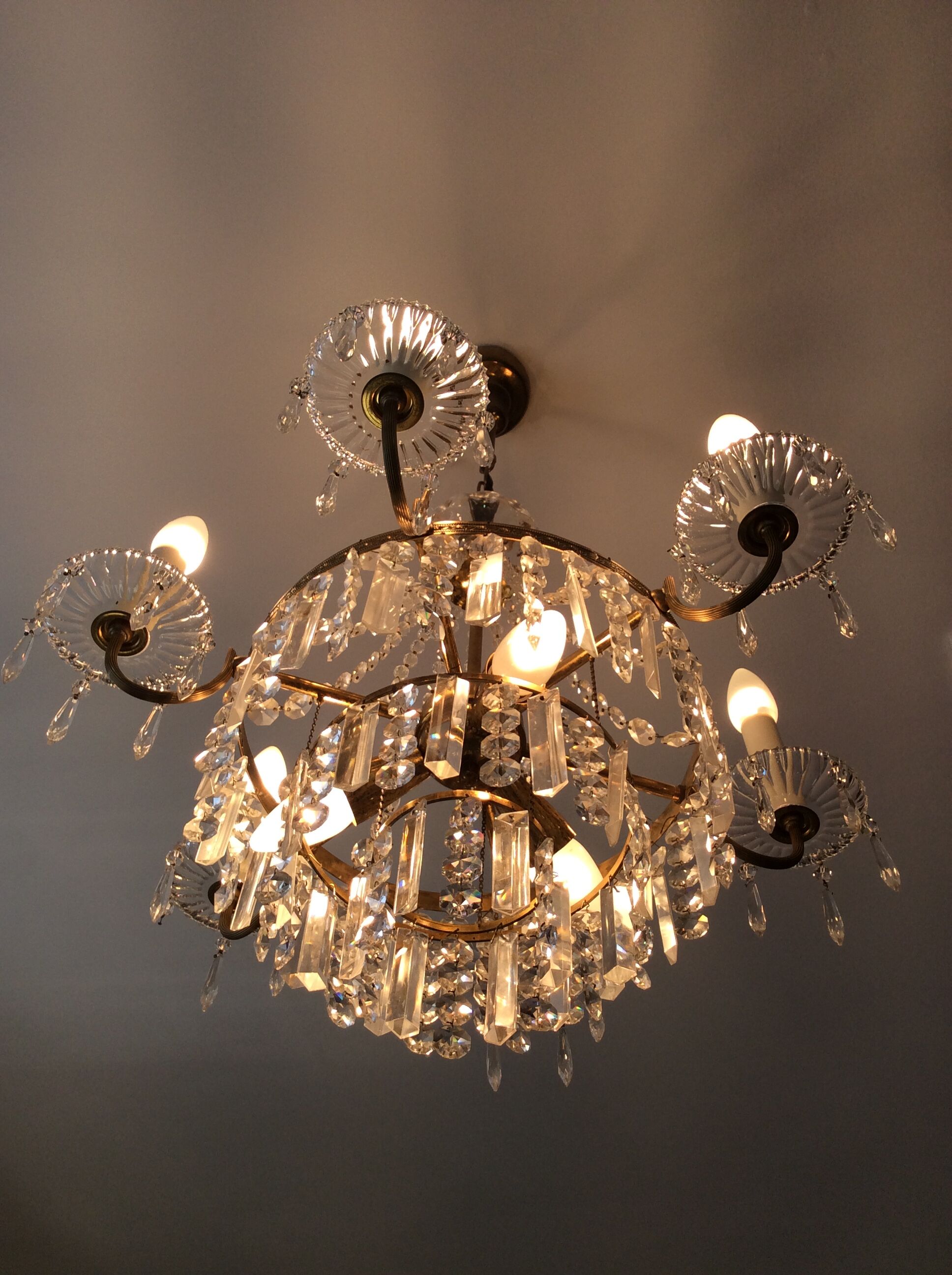 Old hot air balloon chandelier with crystal and bronze grapevines 9 fires