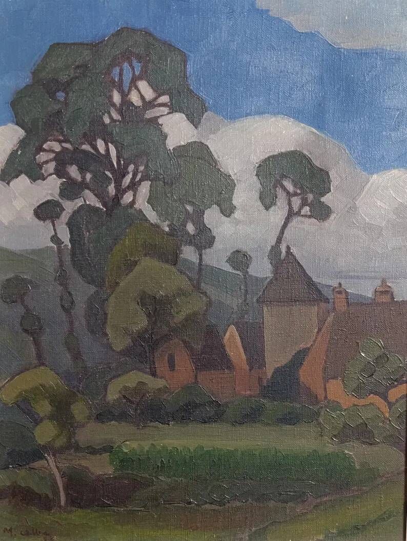 Original 1931 French landscape oil painting by M. Alba