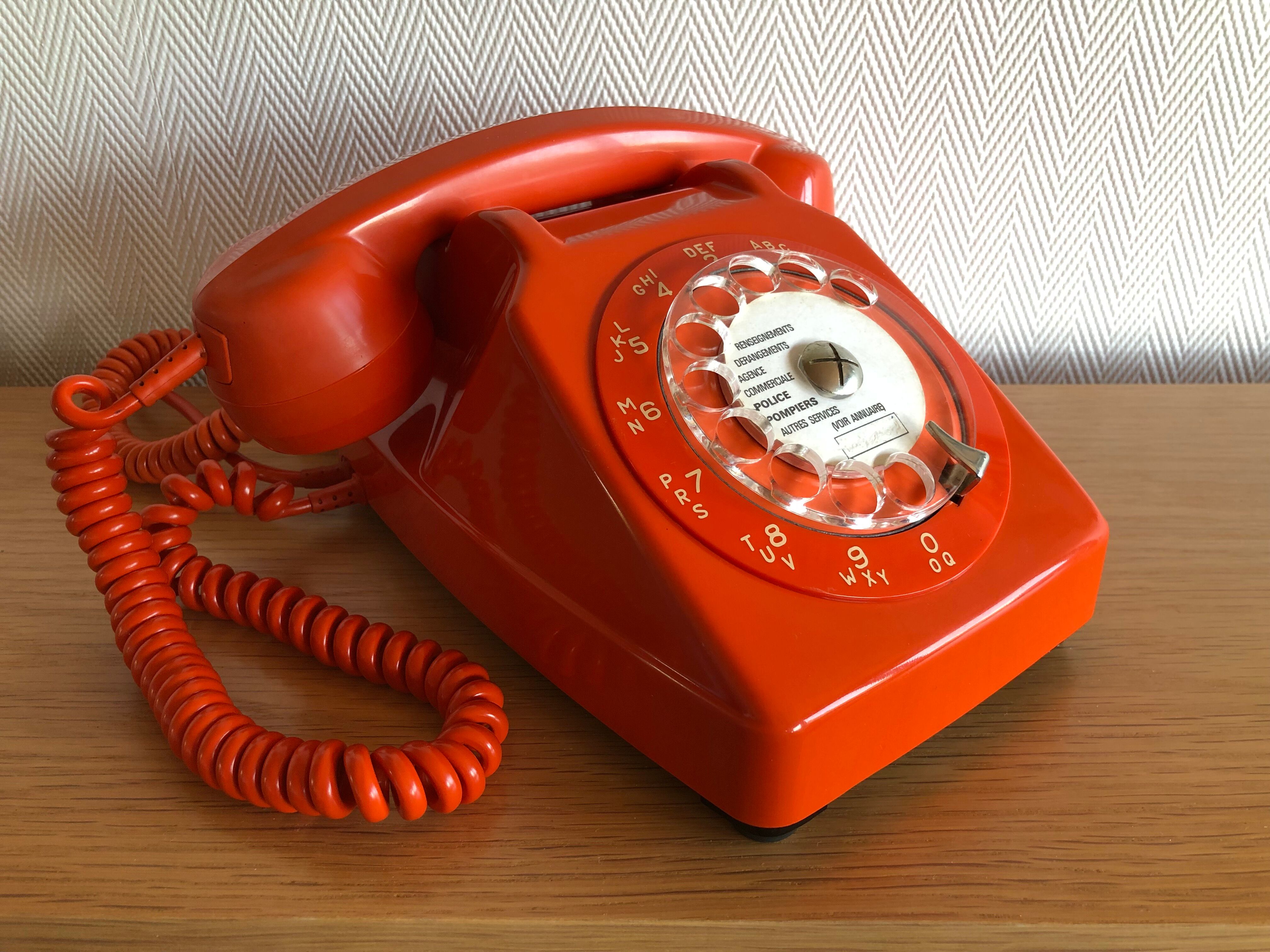 Vintage Orange Socotel dial phone, 1978