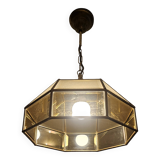 Vintage 70s gold metal smoked glass pendant light – retro design lamp