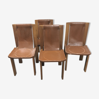 4 leather and wood chairs