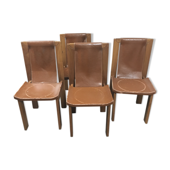 4 leather and wood chairs