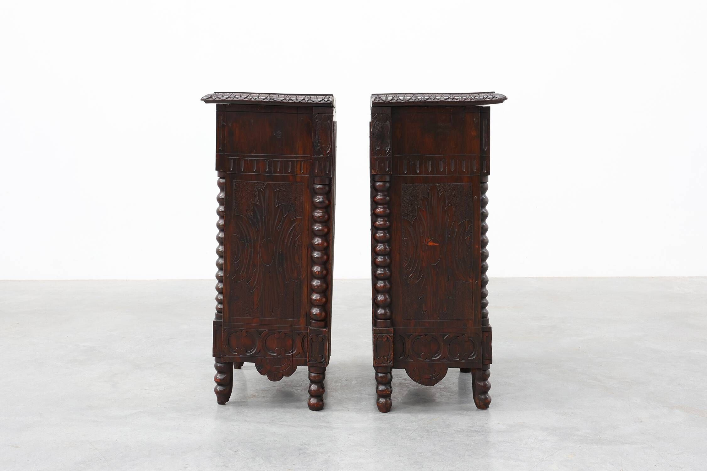 Pair of Breton Carved Oak Bedside Cabinets, France, circa 1900
