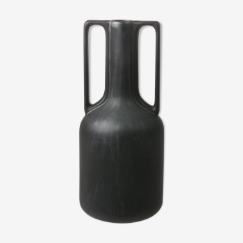 Black ceramic vase with handles