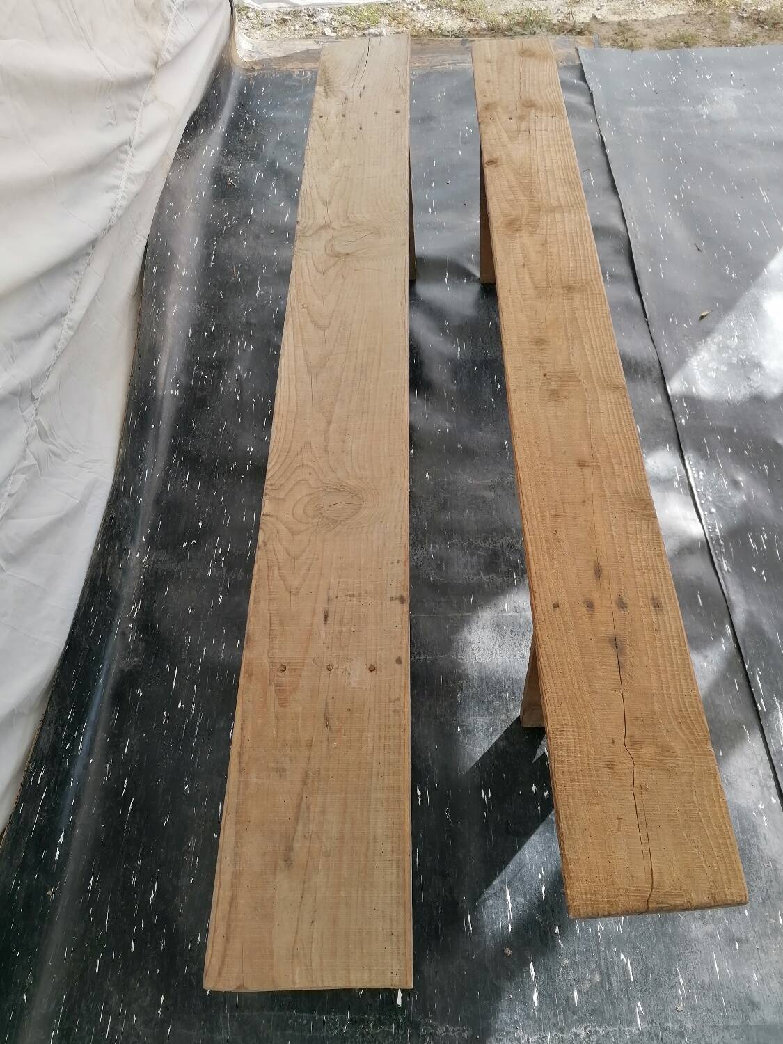 Pair of wooden farmhouse benches