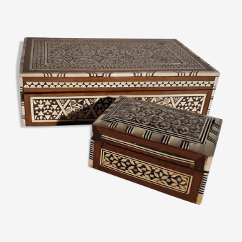 Lot de 2 boîtes en marqueterie nacre