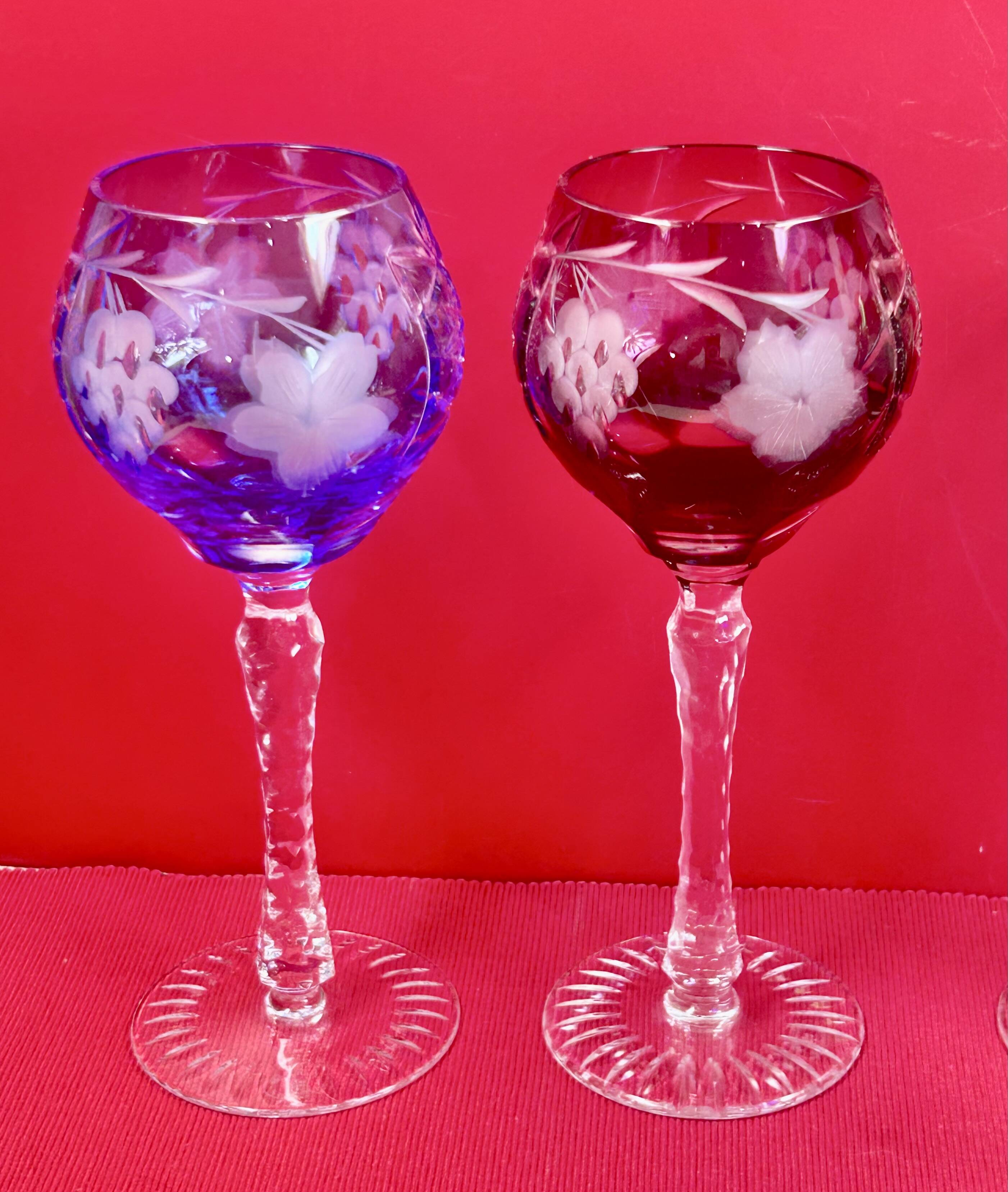 Rhin Wine Glasses Roemer Cut Crystal Colours 21 cm Lorraine Crystal
