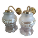 Pair of vintage wall lights in engraved glass & gold metal — Romantic elegance