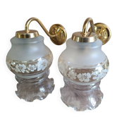Paire d'appliques vintage en verre gravé & métal doré — Élégance romantique