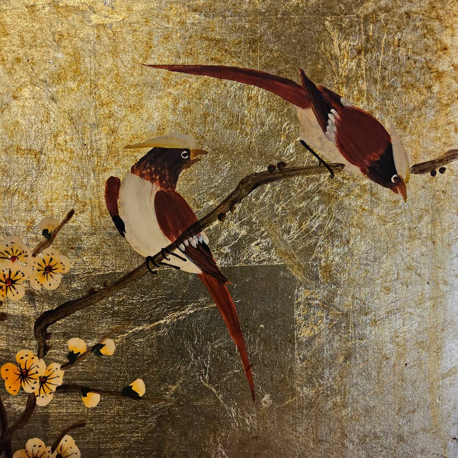 Vintage Chinese cabinet gold leaf / flowers and birds / bohemian