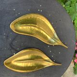 Two dishes, empty pocket vintage brass leaves